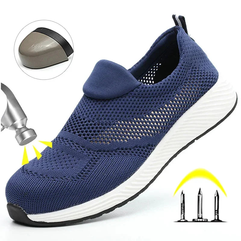 Steel Toe Anti-Puncture Men's Safety Shoes Summer Lightweight Breathable Work Safety Shoes Men Women Work Sneakers