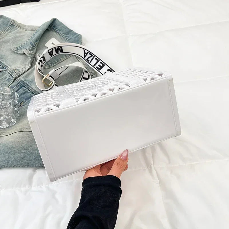 Designer Tote Bag For Women Brand Hollow Out Shoulder Bag 2025 New Travel Beach Handbag Purple Bag Fashion Shopper Purse