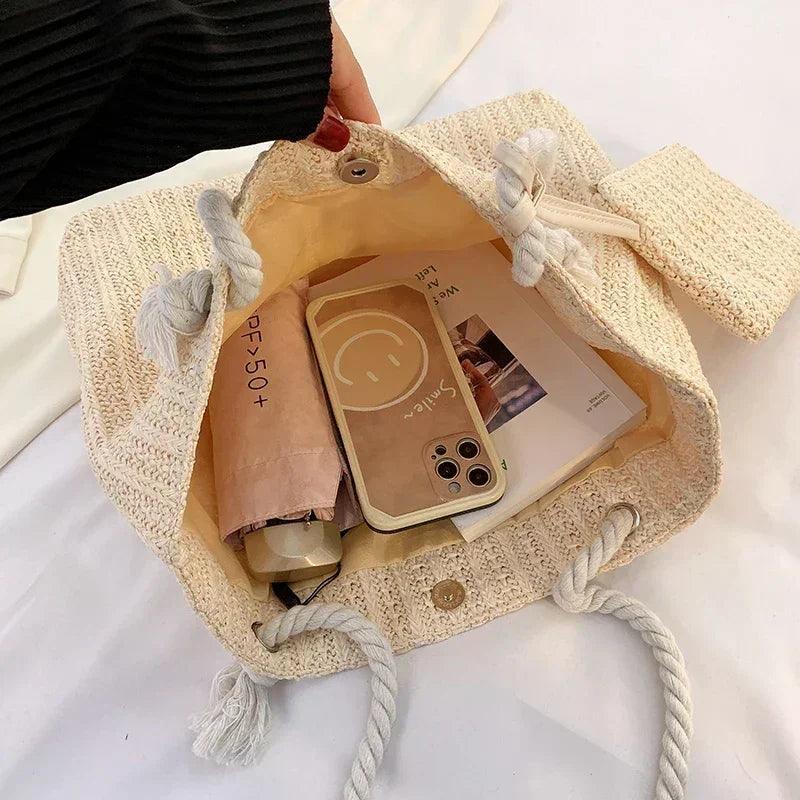 Designer women handbags fashion large capacity straw tote bag summer beach casual bali big purse