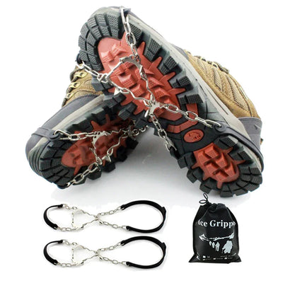 1Pair Anti Slip Ice Gripper Climbing Crampons 6 Teeth Steel Ice Grips Snow Walking Shoes Spikes Cleats Chain Claws Boots Cover