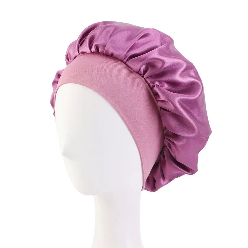 Satin Wide Brim Nightcap Shower Caps Silk Bonnet Elastic Soft Band Styling Cap Soft Silk Sleep Cap Bathroom Products