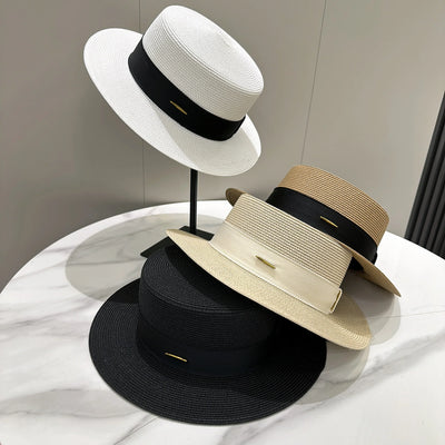 French Sunscreen Hat Women Summer Straw Hats Female Big Bim Flat Top Sunshade Cap Travel Beach Sun Visors Fisherman Cap