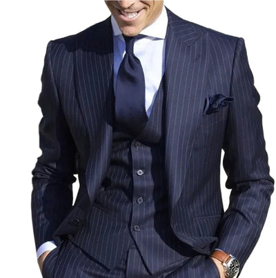 Tailor-made Men Suits Stripe Blazer Wedding Male Groom Tuxedos Suit with Pants 3 Pieces (Jacket+Pants+Vest)