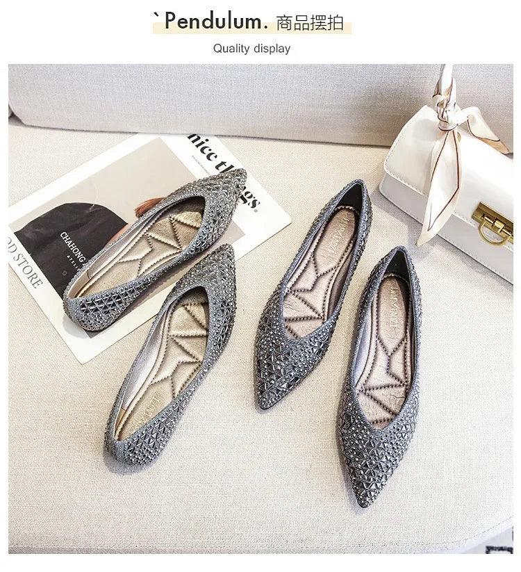 Women’s ballet rhinestones flats female plus size 43 slip on boat shoes chaussure