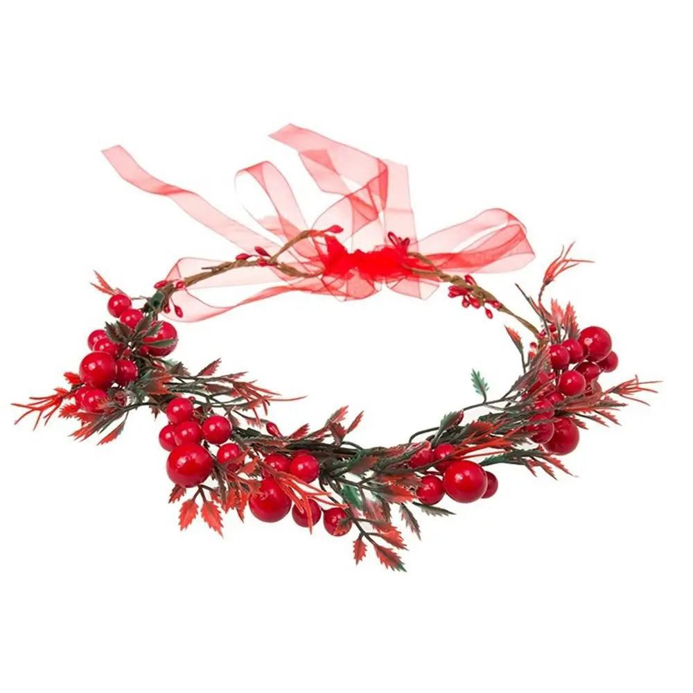 Christmas Headband Wedding Party Hairband Red Berry Garland Women Headwear Crown Flower Headband Wreath Decoration