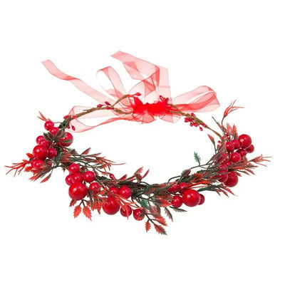 Christmas Headband Wedding Party Hairband Red Berry Garland Women Headwear Crown Flower Headband Wreath Decoration