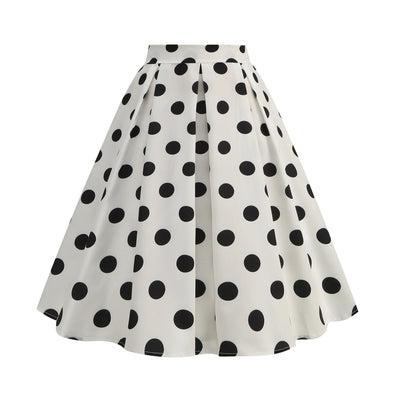 Summer Casual Women Midi Skirt Polka Dot High Waist Retro Vintage 50s Pleated Party Skirts