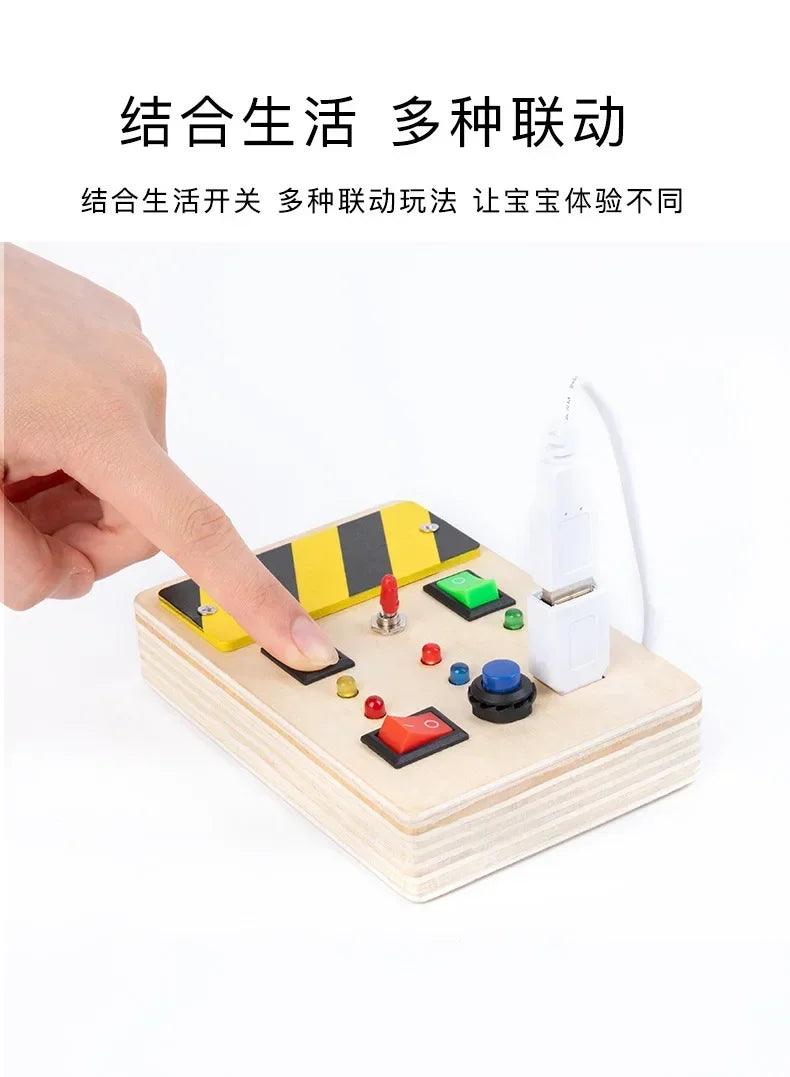 Montessori busy board sensory toys wooden with led light switch control travel activities children games for 2-4 years