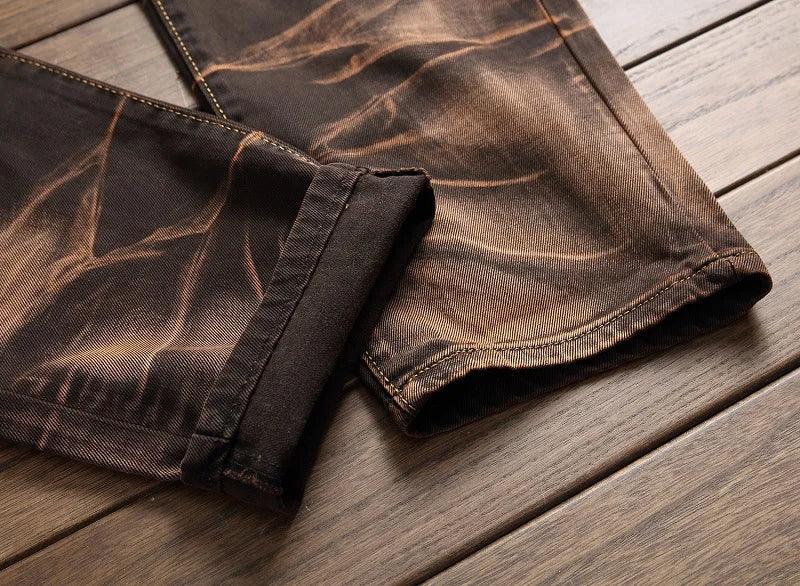 2025 Men's Fashion Vintage Jeans Slim Straight Leg Tie Dye Pleated Biker Denim Pants Male Casual Pants Oversized 42 High Quality