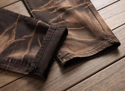 2025 Men's Fashion Vintage Jeans Slim Straight Leg Tie Dye Pleated Biker Denim Pants Male Casual Pants Oversized 42 High Quality