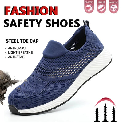 Steel Toe Anti-Puncture Men's Safety Shoes Summer Lightweight Breathable Work Safety Shoes Men Women Work Sneakers