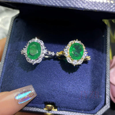 Fine jewelry Sterling Silver Natural Emerald Ring Luxury Shiny Oval gem boutique jewelry new