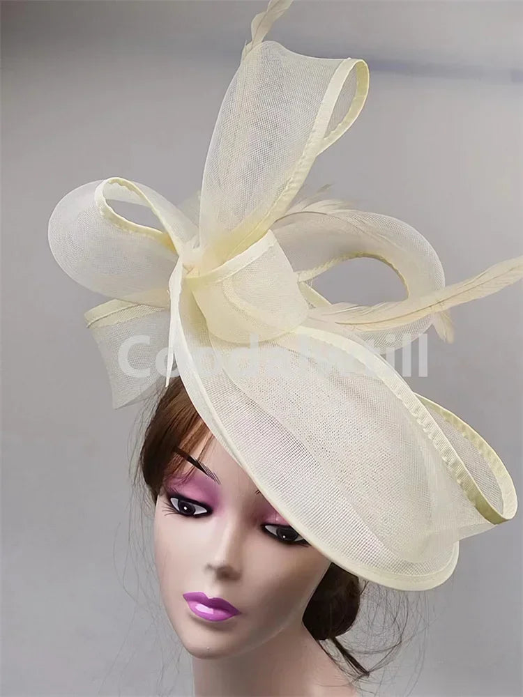 Royal Ascot Red Hair Fascinator Veils Hat Women Church Wedding Fascinaors Hat Headband Feather Derby Headpiece Ladies Chapeau