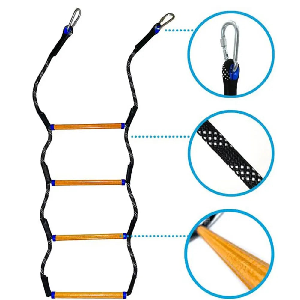 4 Step Boat Rope Ladder Folding Heavy Duty Climbing Rope Assist Boat Ladder for Inflatable Boat Kayak Motorboat Canoeing