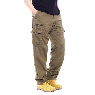 2025 Cargo Pants Men 100% Cotton Multiple Pockets Elastic Waist Casual Trousers Outdoor Hiking Climbing Mountains Men's Pants