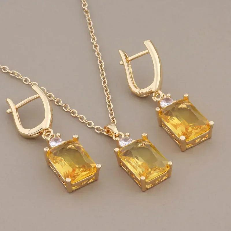 New trend natural zircon drop earrings sets gold color colorful for women luxury necklaces and set