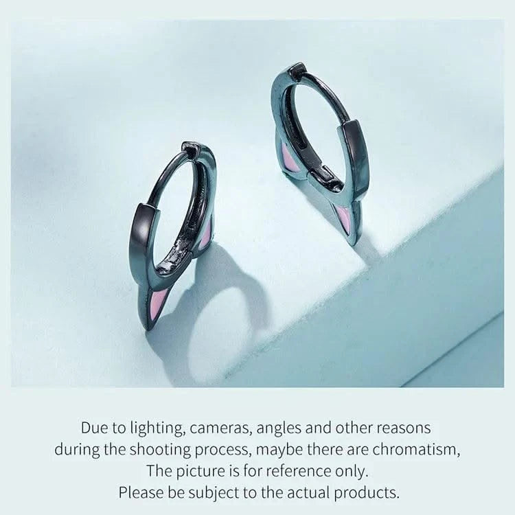 WOSTU Real 925 Sterling Silver Cat Ear Hoop Earrings For Women