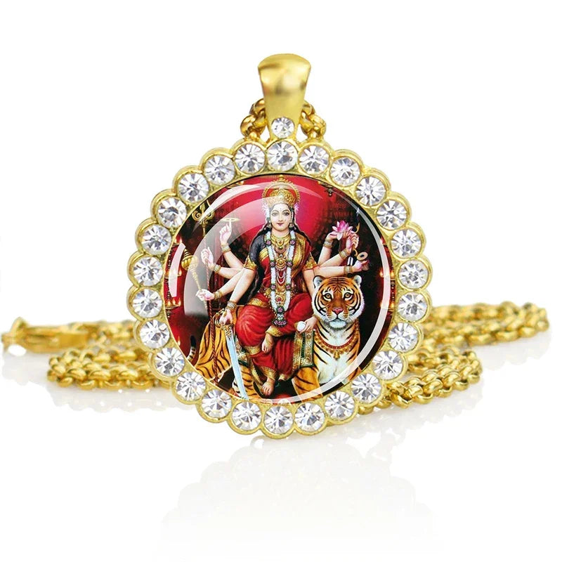 Hinduism Necklace Ganesha Goddess Kashmi Vishnu Rhinestone Pendant Shiva Amulet Charms Necklaces Women Indian Buddhism Jewelry
