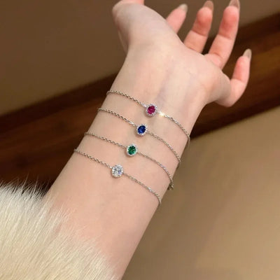 simple fine chain Light luxury full diamond surround exquisite bangles blue/red/white/green oval bracelet layering jewelry