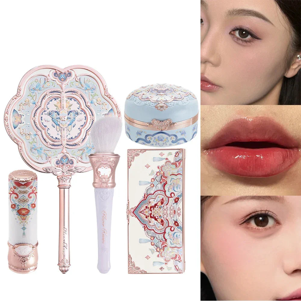 Flower Knows Butterfly Cloud Rouge Box Blush & Highlighting Duo with Glossy Lipstick Long Lasting Oriental Beauty Makeup Set