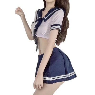 Cosplay Lingerie School Student Uniform Role Play Costume Women Cute Mini Skirt Tight Blouse Set Porn College Girl Cos Anime