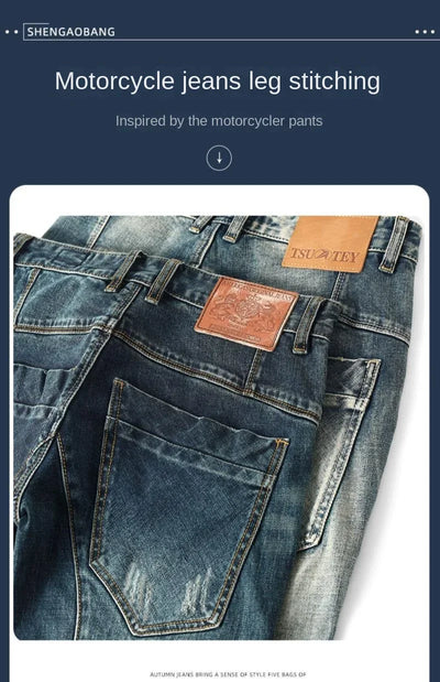 High-end 2022 Retro Motorcycle Jeans Men Spring Autumn Loose Zipper Designer Straight Pants Stitching Tooling Cargo Pants Men