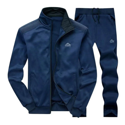 Activewear Men's Athleisure Suit with Stand Collar Coat Elastic Drawstring Waistband Pants Set Zipper Placket Long Sleeve