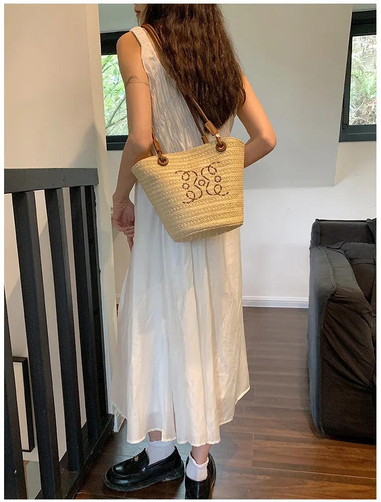 Fashion retro shoulder bag women handbag luxury brand designer tote straw messenger elegant ladies beach bags