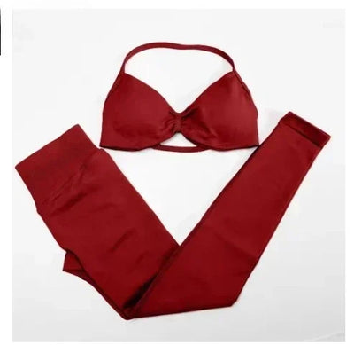 2-Piece Yoga Set 2025 Summer Yoga Set Gym Women's Yoga Fitness Set Hip Pants Neck Bra Pilates Set Multi-color No Printing