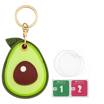Avocado AirTag leather keychain holder with hand straps and gold hardware