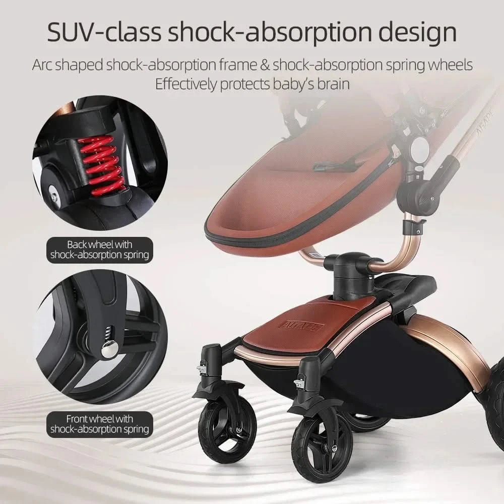 3-in-1 Luxury High-view Baby Stroller with Car Seat Foldable Newborn Baby Stroller PU Leather Two-way Baby Stroller
