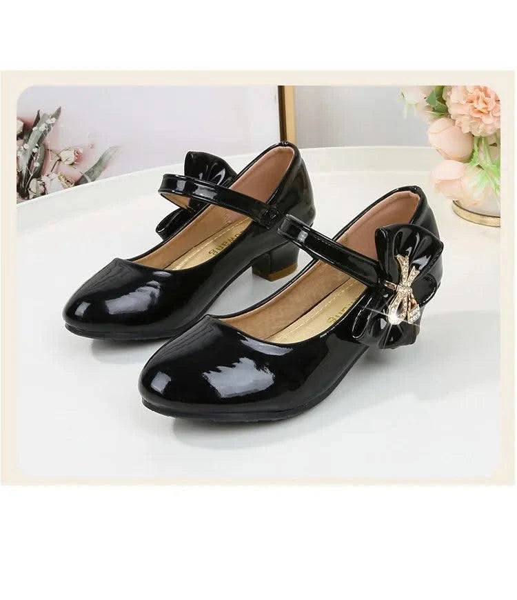 Children's Leather High Heels Shoes | Casual Soft Bottom Footwear Kids