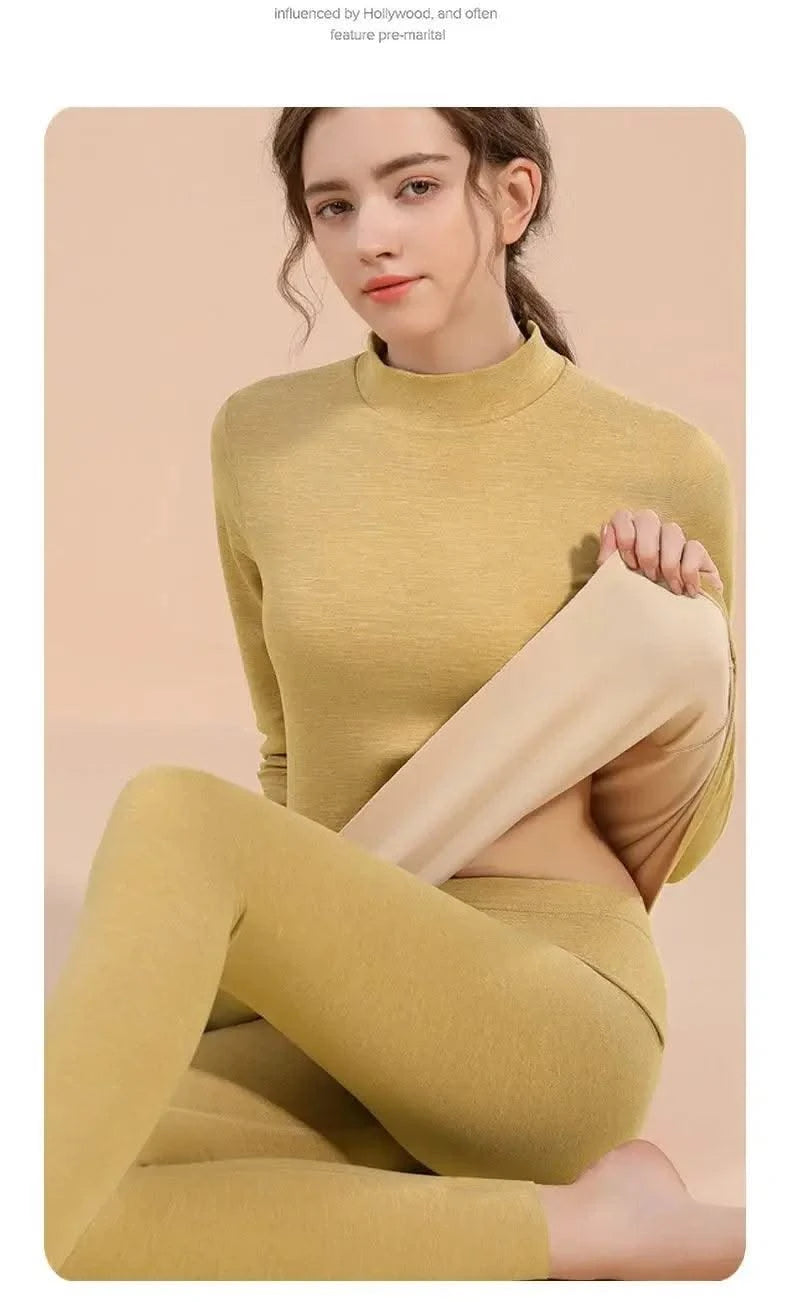 Thermal Underwear Sets for Women Mid-high Collar High Stretch Base Tops