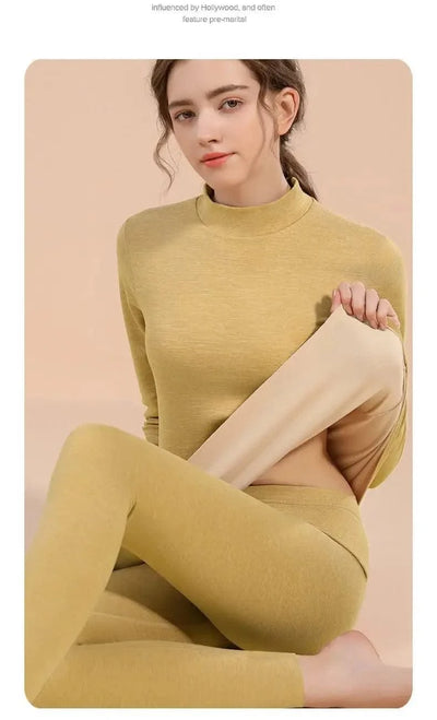 Thermal Underwear Sets for Women Mid-high Collar High Stretch Base Tops