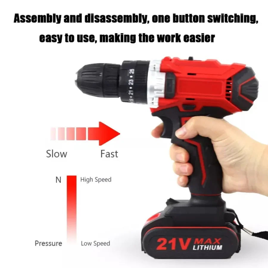 Charging hand DIY power tools 21V Electric cordless Screwdriver 2 features wireless hammer drill mini lithium battery