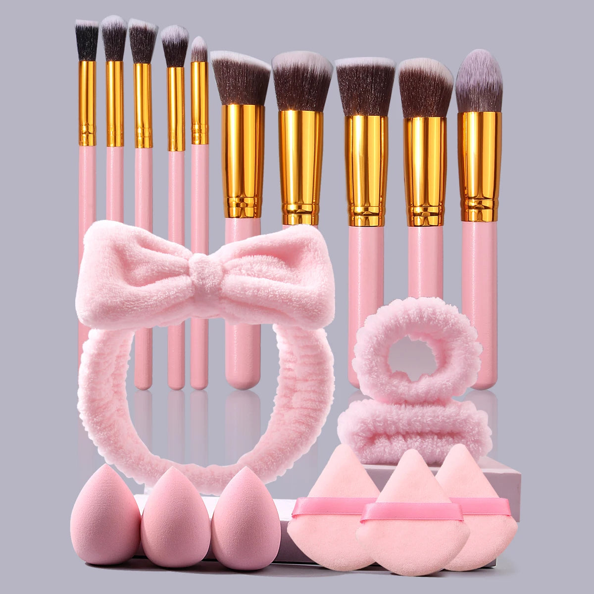 6/10/19PCS Pink beauty Set includes a makeup brush set, a toiletry set, a dry and wet dual-purpose beauty egg, and a powder puff