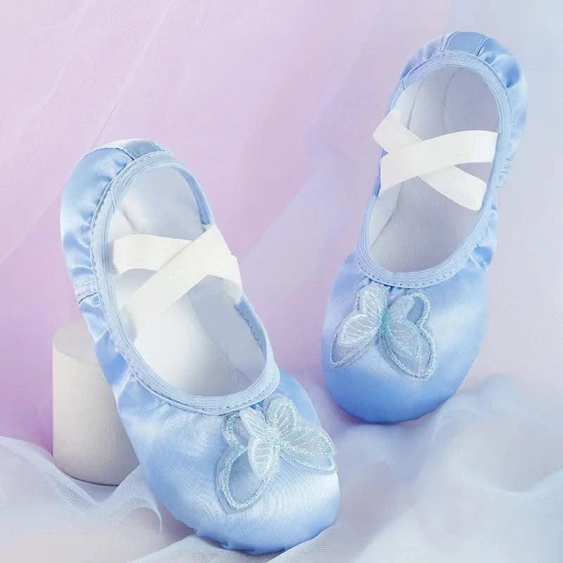Children Girls Woman Canvas Butterfly Knots Soft Sole Ballet Slippers Practise Ballerina Dance Shoes