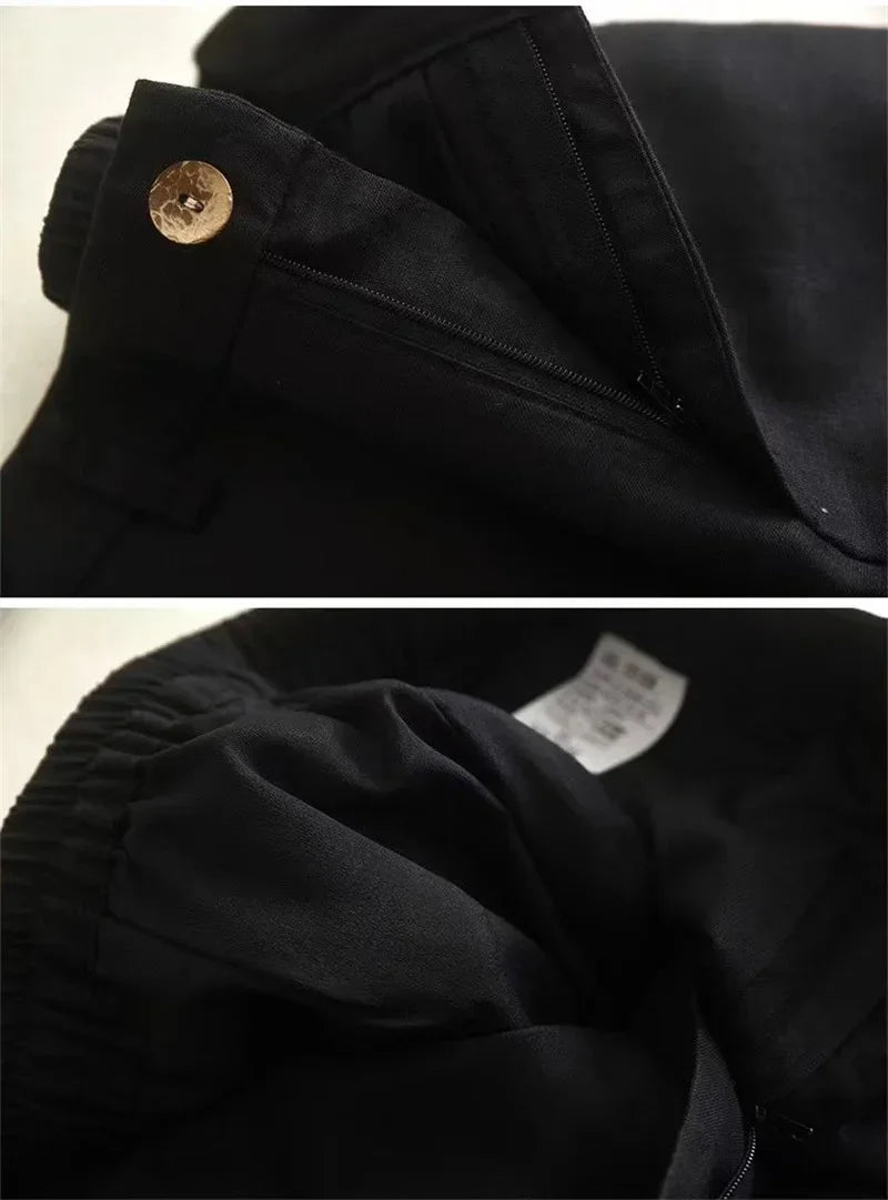 Women's Cotton Linen Straight Trousers Elastic High Waist Wild Wide Leg Pants Female Spring Summer Solid Color Loose Linen Pants