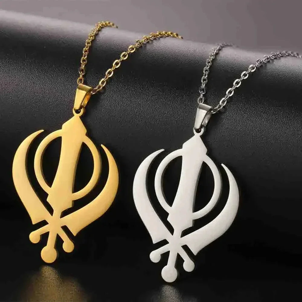 LIKGREAT Classic Sikhism Symbol Necklace Stainless Steel Sikh Khanda Necklaces Religious Protection Amulet Jewelry for Women Men