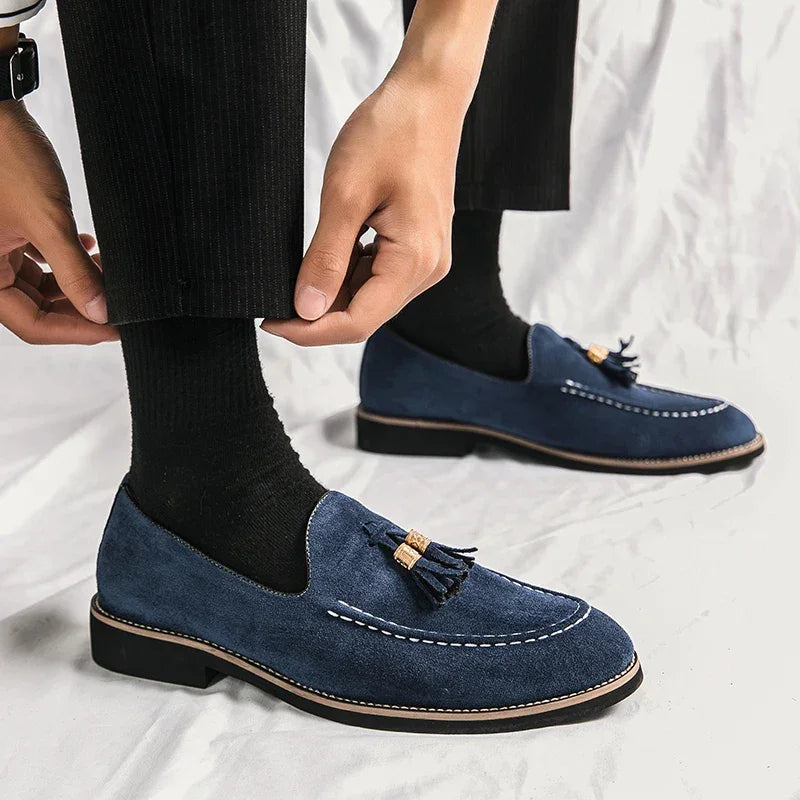 Luxury Designer Men Suede Tassels Blue Green Oxford Brogue Shoes Moccasins Wedding Prom Homecoming Party Footwear Zapatos Hombre