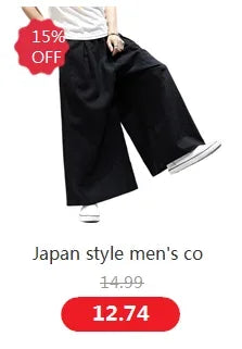 Wide leg Pants Men Streetwear Baggy Loose Pants M-8XL Plus size Ankle length Trousers cotton linen pants Black white khaki