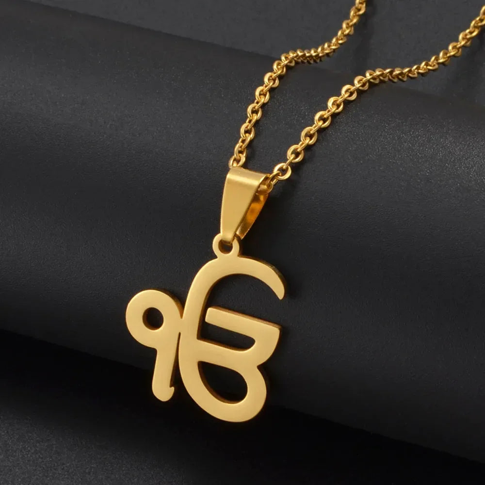 Anniyo 45CM Ik Onkar Chain Sikhism Symbol Religion Khanda Pendant Necklaces Sikkhi Sikh Punjab Jewelry @327621