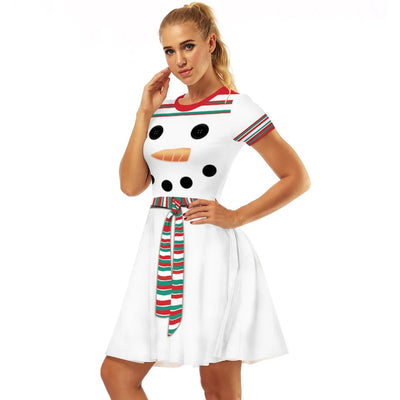 Merry Christmas Women Dress Graphics Stripe Christmas Elf Printed Dress Disguise Adult Xmas Cosplay Costume Holiday Party Wear