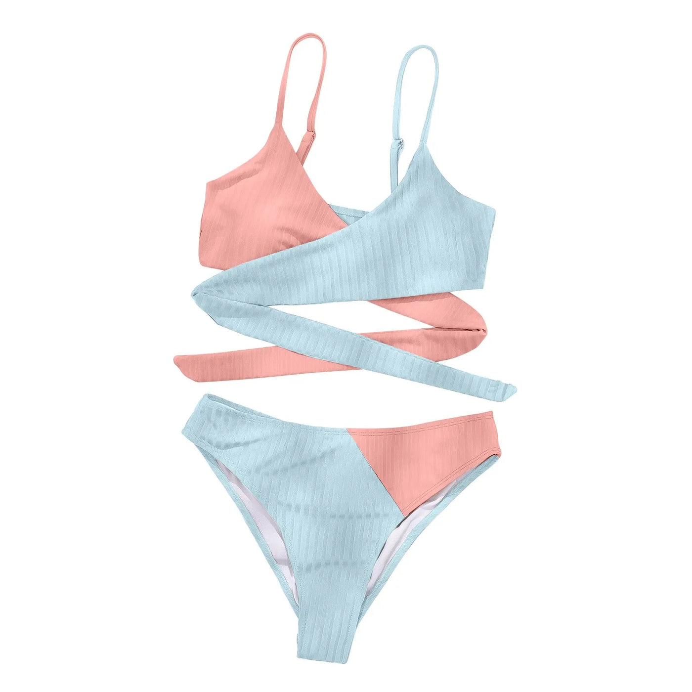 Summer Ladies Sexy High Waist Print Two Piece Bikini Sets Biquini Women Swimsuit Clothing Set Color Block Mujer Swimwear Suits