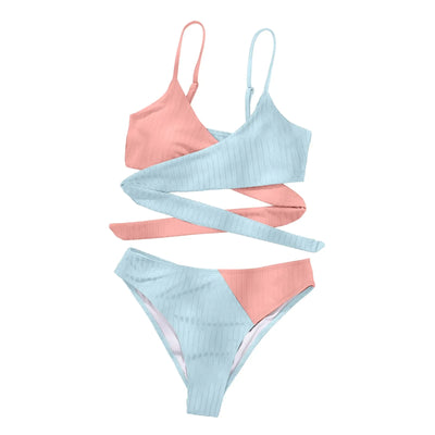 Summer Ladies Sexy High Waist Print Two Piece Bikini Sets Biquini Women Swimsuit Clothing Set Color Block Mujer Swimwear Suits