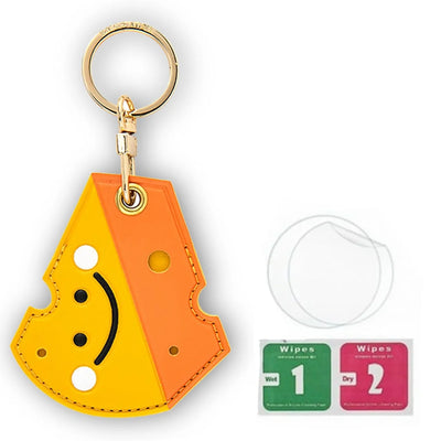 Yellow orange smiley face AirTag leather keychain with hand straps