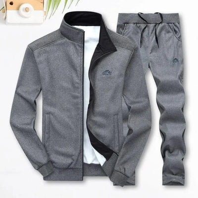 Activewear Men's Athleisure Suit with Stand Collar Coat Elastic Drawstring Waistband Pants Set Zipper Placket Long Sleeve