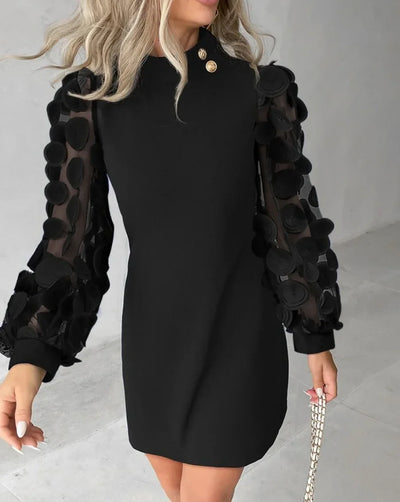 Women'S Black Lace Dress Spring Autumn Fashion Elegant New Lantern Sleeve O-Neck Casual Party Mini Dresses For Ladies