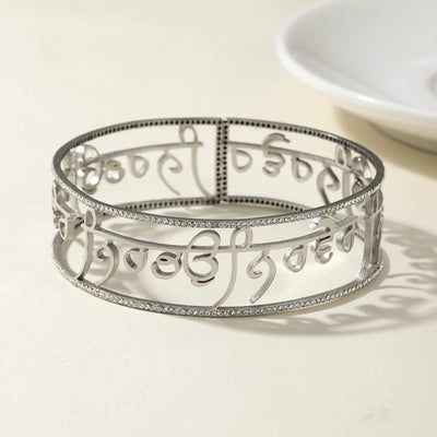 Punjabi Sikh Ice Crystal Zirconia Gold Bracelet Gift 18K Stainless Steel Bracelet Believer Faith Unique Symbol Religious Jewelry