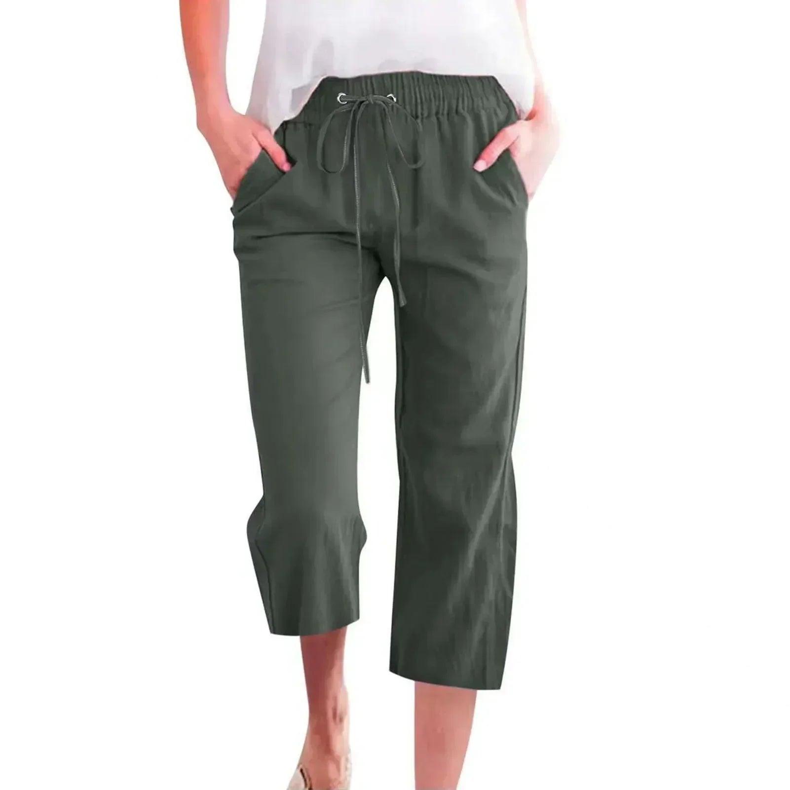 Women’s pants cotton linen harem cropped women drawstring lady pocket trousers loose ropa mujer juvenil